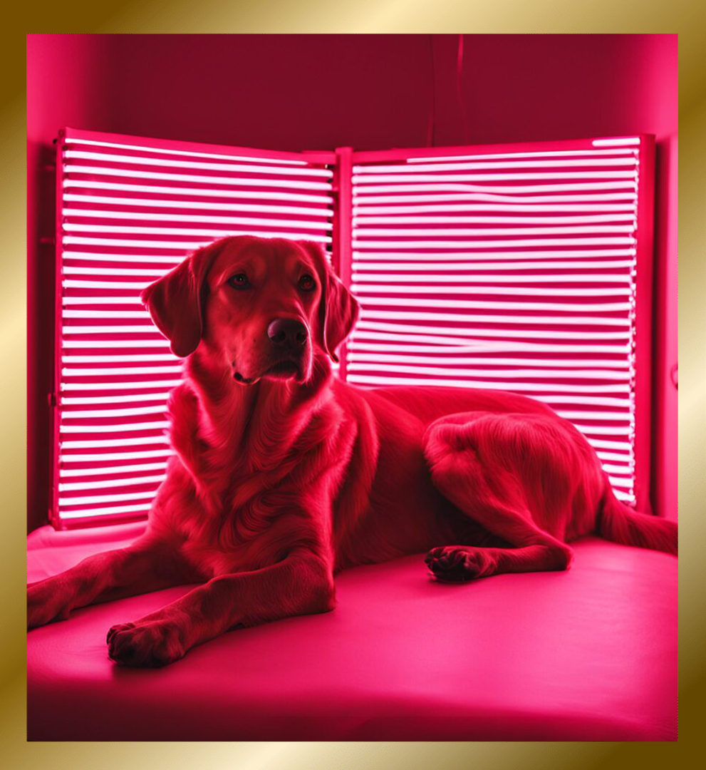 A dog sitting on top of a bed in front of a window.